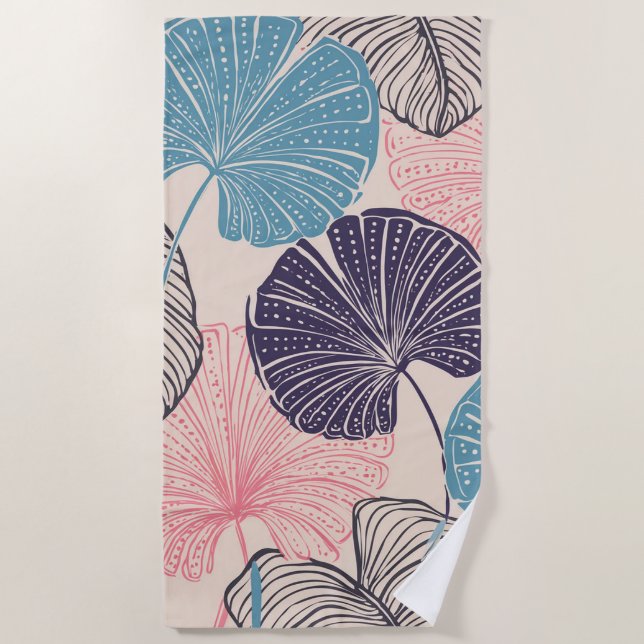 Tropical beachy boho fan palm beach towel (Front)