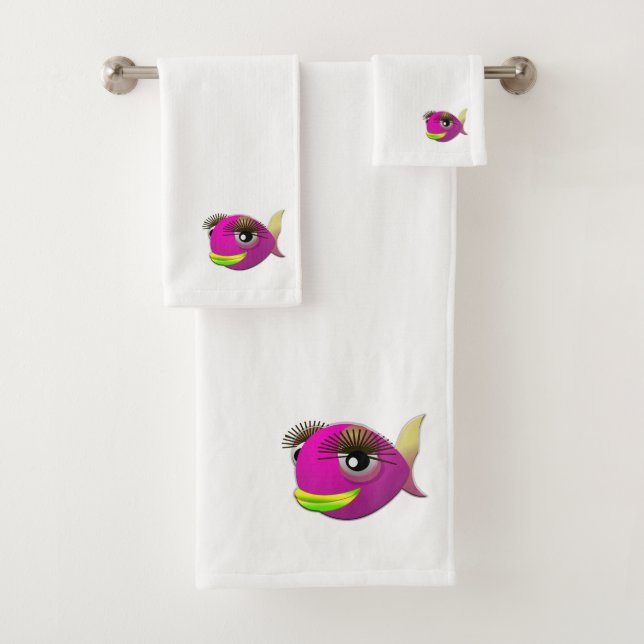 Tropical beautiful pink girl fish bath towel set (Insitu)