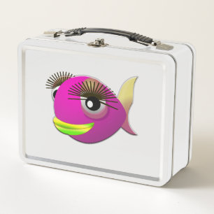 Tropical beautiful pink girl fish metal lunch box