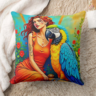 Tropical Beauty and Blue Parrot Design Cushion