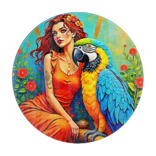 Tropical Beauty and Blue Parrot Design Cutting Board