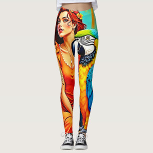 Tropical Beauty and Blue Parrot Design Leggings