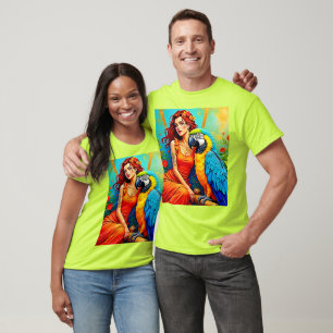 Tropical Beauty and Blue Parrot Design T-Shirt