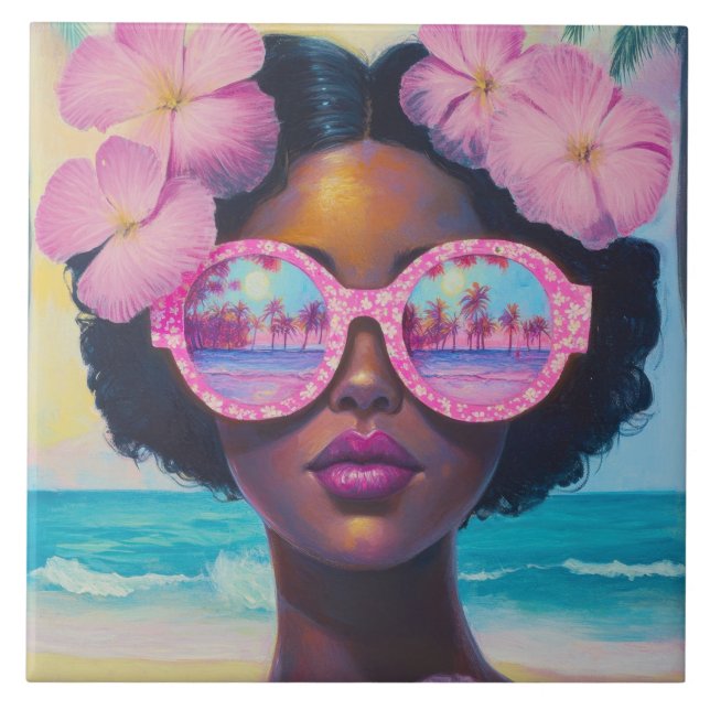 Tropical Beauty in Pink Shades Ceramic Tile (Front)