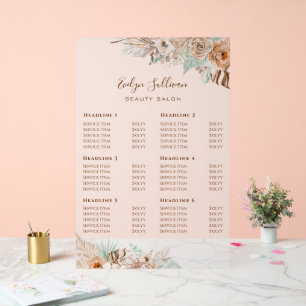 Tropical Beige and Mint Price List Acrylic Sign
