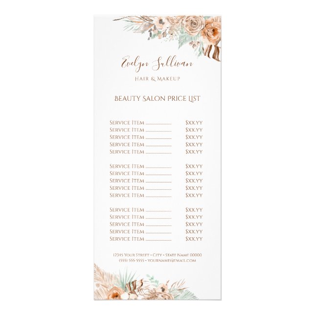 tropical beige and mint price list rack card (Front)
