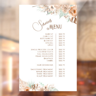 Tropical Beige and Mint Services Menu