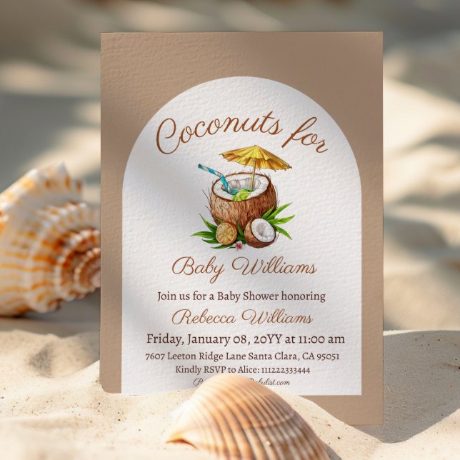 Tropical Beige Coconuts for Baby Shower Invitation (Creator Uploaded)