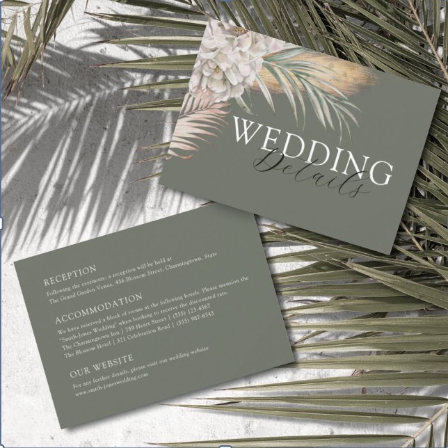 Tropical Beige Floral & Palm Wedding Details Enclosure Card (Creator Uploaded)
