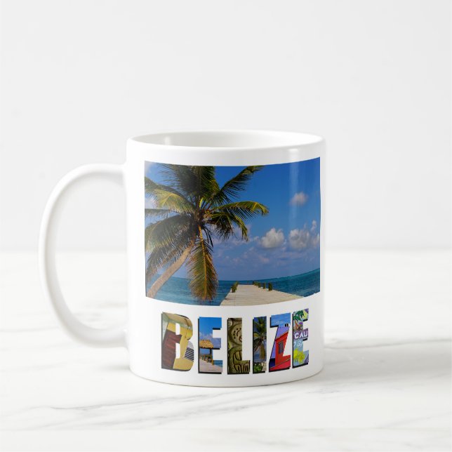 Tropical Belise Ocean Beach Palm Tree Photo Coffee Mug (Left)