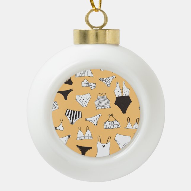 Tropical Bikini: Hand-Drawn Summer Pattern Ceramic Ball Christmas Ornament (Front)