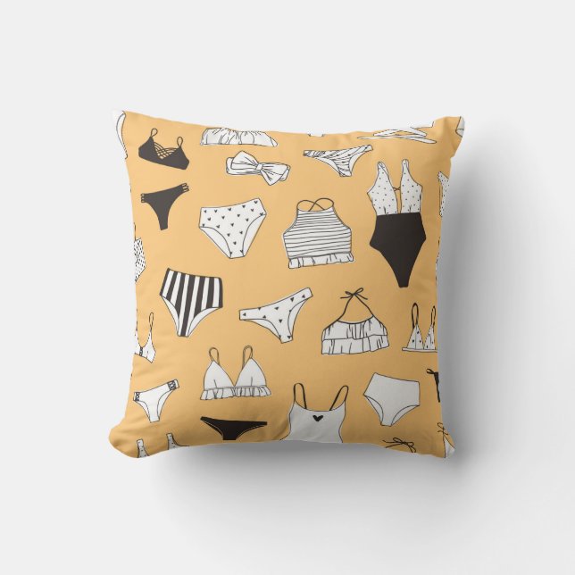 Tropical Bikini: Hand-Drawn Summer Pattern Cushion (Front)