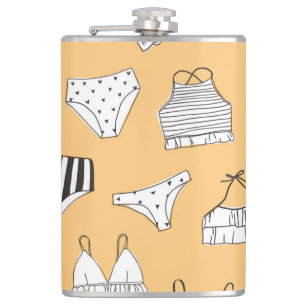 Tropical Bikini: Hand-Drawn Summer Pattern Hip Flask