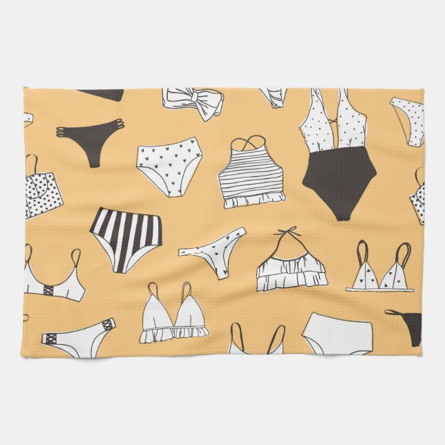 Tropical Bikini: Hand-Drawn Summer Pattern Tea Towel (Horizontal)