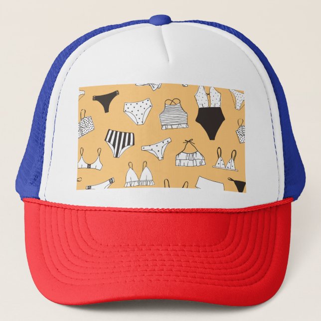 Tropical Bikini: Hand-Drawn Summer Pattern Trucker Hat (Front)