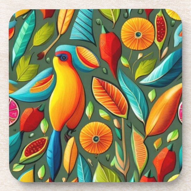 Tropical bird bright colours  coaster (Front)