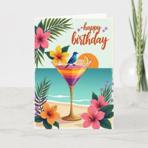 Tropical Bird Drink Birthday Card