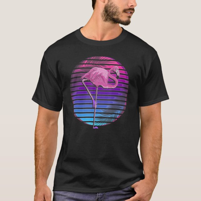 Tropical Bird Exotic Animal Retro Vaporwave Pink F T-Shirt (Front)
