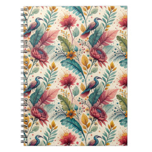Tropical Bird & Floral Watercolor Painting Pattern Notebook