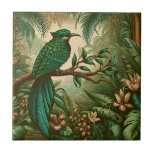 Tropical Bird in Lush Green Jungle 2 Ceramic Tile