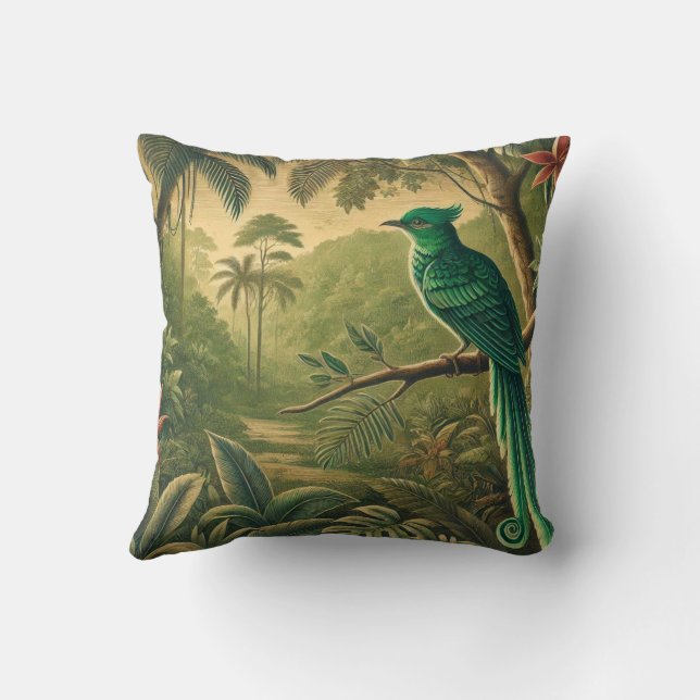 Tropical Bird in Lush Green Jungle Cushion (Back)