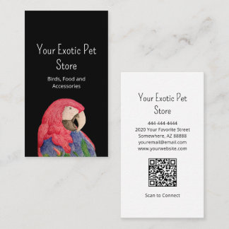 Tropical Bird Macaw QR code Pet Store Black Business Card