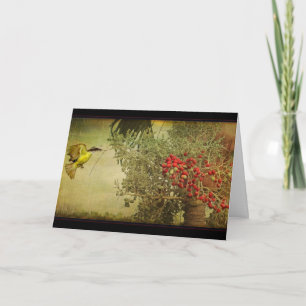 Tropical Bird Nesting in Christmas Palm Tree Holiday Card