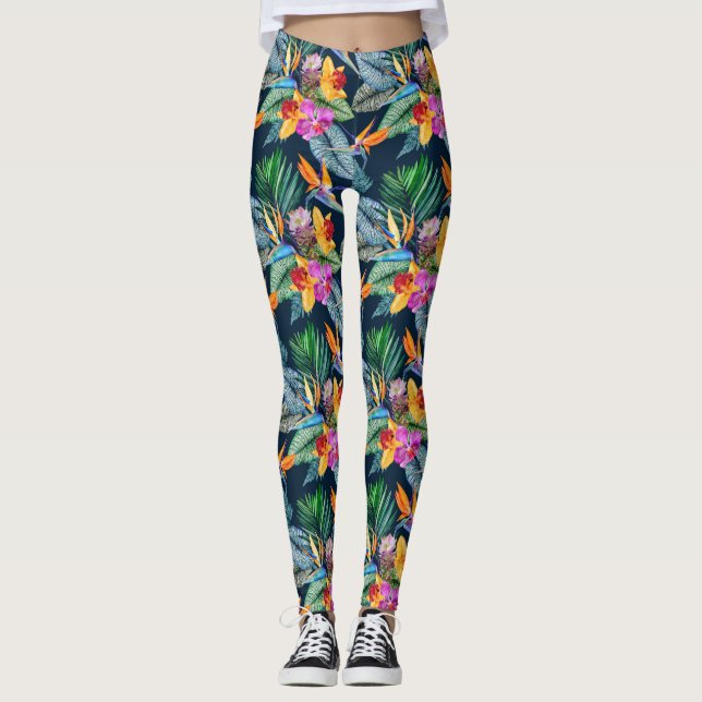 Tropical Bird Of Paradise And Orchid Leggings (Front)