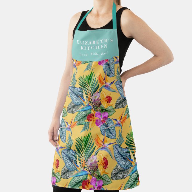 Tropical Bird Of Paradise And Orchid Summer Garden Apron (Insitu)