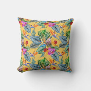Tropical Bird Of Paradise And Orchid Summer Garden Cushion