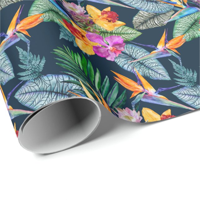 Tropical Bird Of Paradise And Orchid Wrapping Paper (Roll Corner)