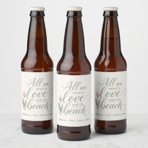Tropical Bird of Paradise Beach Wedding  Beer Bottle Label