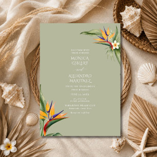 Tropical Bird of Paradise Beach Wedding Invitation