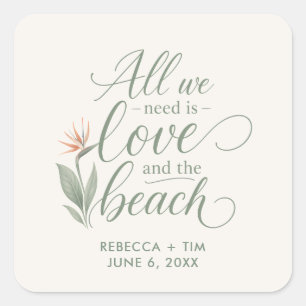 Tropical Bird of Paradise Beach Wedding Square Sticker