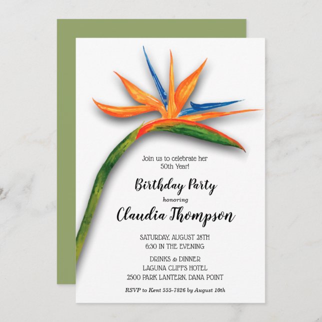 Tropical Bird of Paradise Birthday Invitations (Front/Back)
