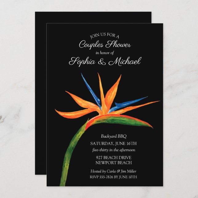 Tropical Bird of Paradise Couples Bridal Shower Invitation (Front/Back)