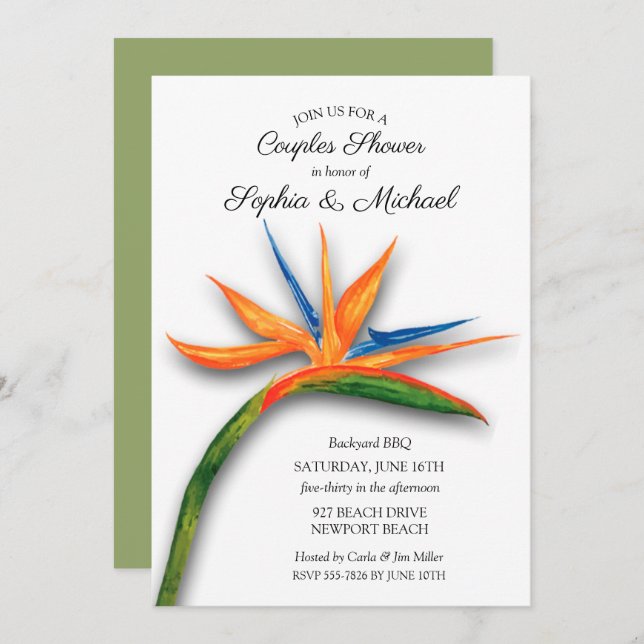 Tropical Bird of Paradise Couples Bridal Shower Invitation (Front/Back)