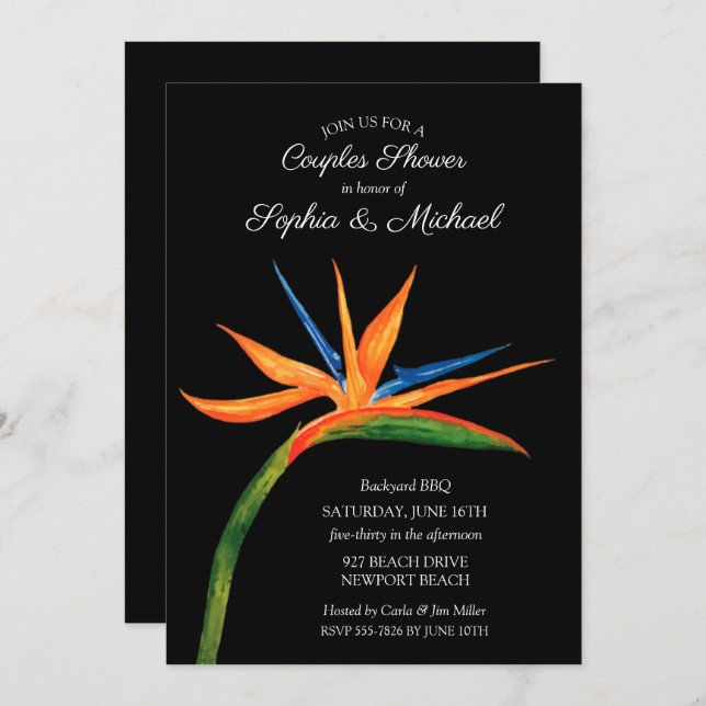 Tropical Bird of Paradise Couples Shower Invite (Front/Back)
