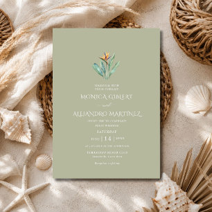 Tropical Bird of Paradise Elegant Beach Wedding Invitation