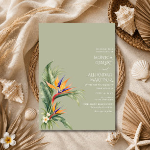 Tropical Bird of Paradise Elegant Beach Wedding Invitation