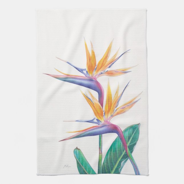 Tropical Bird of Paradise Flower Tea Towel (Vertical)