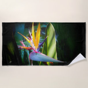 Tropical Bird of Paradise Hawaii Flower Beach Towel