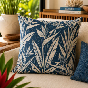 Tropical Bird of Paradise Linocut Cushion