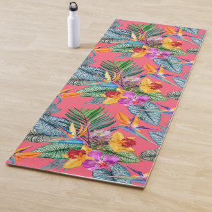 Tropical Bird Of Paradise & Orchid Spring Garden Yoga Mat