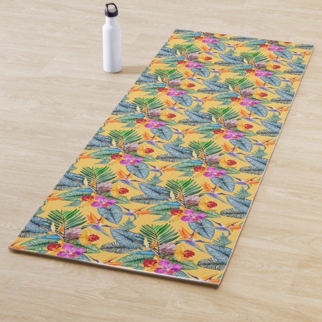 Tropical Bird Of Paradise & Orchid Summer Garden  Yoga Mat (In Situ)