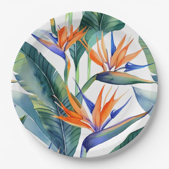 Tropical Bird of Paradise pattern Paper Plate (Front)