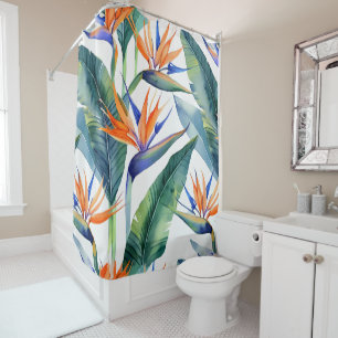 Tropical Bird of Paradise pattern Shower Curtain