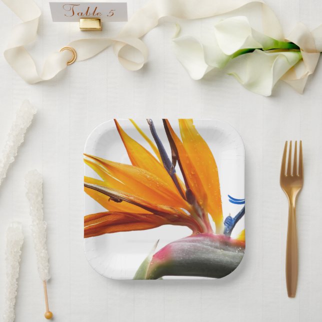 Tropical Bird of Paradise Plant Floral Paper Plate (Wedding)