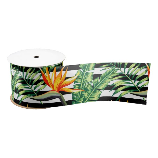 Tropical Bird of Paradise Stripes Satin Ribbon (Spool)