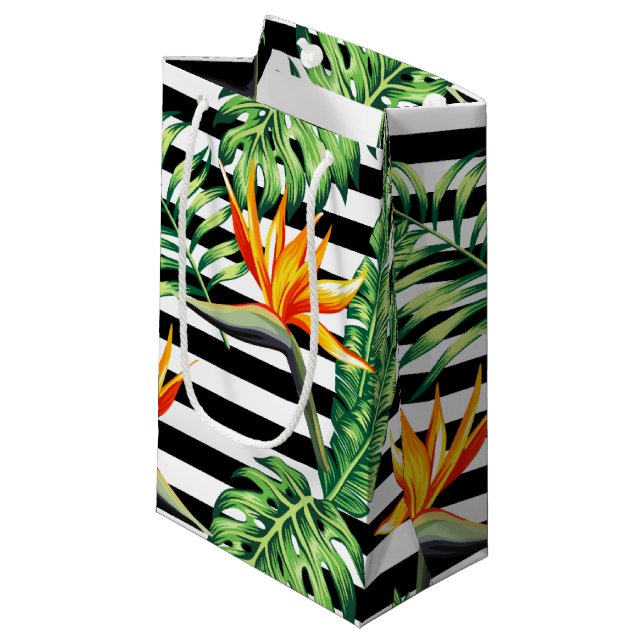 Tropical Bird of Paradise Stripes Small Gift Bag (Front Angled)